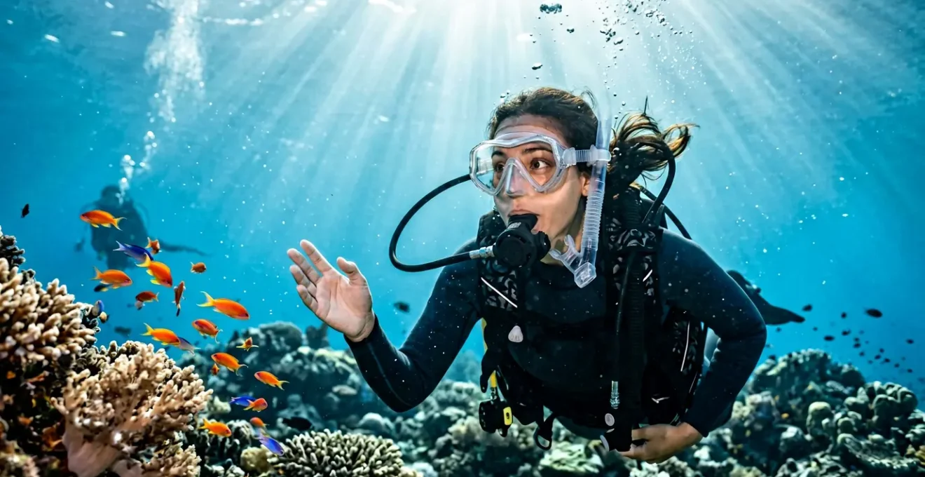 Taucher erlebt seinen ersten Unterwasser-Moment in kristallklarem Meer