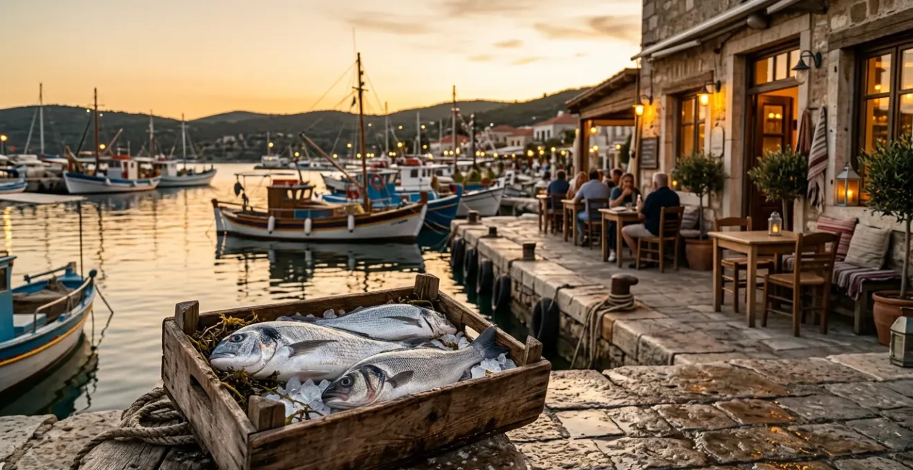 Frisch gefangener Fisch wird in einer kleinen Hafentaverne zubereitet