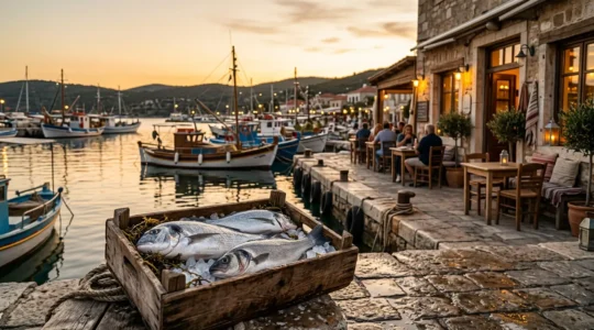 Frisch gefangener Fisch wird in einer kleinen Hafentaverne zubereitet